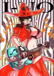 Rule 34 | 1girl, absurdres, arc system works, black hair, breasts, cleavage, guilty gear, guilty gear strive, guitar, hat, highres, i-no, instrument, large breasts, midriff, navel, thighhighs, witch hat