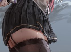 Rule 34 | 1girl, black skirt, black thighhighs, character request, copyright request, earrings, garter straps, grey background, jewelry, kim eb, lace, lace-trimmed legwear, lace trim, long hair, low wings, nail polish, ranguage, shirt, skirt, solo, thighhighs, thighs, trey ollis loffewa (kim eb), wet, wet clothes, white shirt, wings, zettai ryouiki