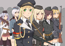 Rule 34 | 6+girls, assault rifle, blonde hair, brown eyes, commentary request, g43 (girls&#039; frontline), gear (gearba50), gewehr 43, girls&#039; frontline, grey hair, gun, handgun, hat, highres, looking at viewer, luger p08, machine gun, mg42 (girls&#039; frontline), mg 42, military, military hat, military uniform, mp40 (girls&#039; frontline), multiple girls, p08 (girls&#039; frontline), p38 (girls&#039; frontline), pistol, rifle, stg44, stg44 (girls&#039; frontline), uniform, weapon, wehrmacht