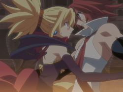 Rule 34 | 1boy, 1girl, adell (disgaea), backless dress, backless outfit, blonde hair, blush stickers, disgaea, dress, earrings, elbow gloves, eye contact, gloves, hair ornament, jewelry, long hair, looking at another, makai senki disgaea 2, necktie, official art, opening, pointy ears, profile, red hair, rozalin, screencap, shirt, sleeveless, sleeveless shirt, strapless, strapless dress, wings