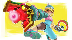 Rule 34 | 1girl, alternate color, arms (game), beanie, bike shorts, blonde hair, chinese clothes, domino mask, dragon, dragon (arms), facepaint, food, ginji74, green eyes, hat, leggings, leggings under shorts, looking at viewer, mask, min min (arms), noodles, pantyhose, ramram (arms), short hair, shorts, solo