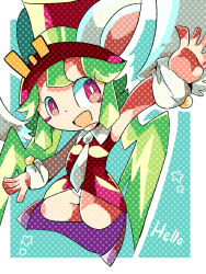Rule 34 | 1girl, animal ears, blush stickers, green hair, hat, highres, leotard, mad rat dead, mouse (animal), mouse ears, mouse girl, mouse tail, nippon ichi, rat god, red eyes, tail, top hat, wings, wrist cuffs
