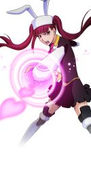 Rule 34 | 1girl, animal ears, aura, black dress, bleach, bleach: brave souls, boots, breasts, dokugamine riruka, dress, fake animal ears, gauntlets, hat, highres, large breasts, legs apart, long hair, looking to the side, official art, open mouth, pink eyes, pink hair, rabbit ears, solo, tsundere, twintails