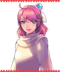 Rule 34 | 1girl, ahoge, closed mouth, commentary, final fantasy, final fantasy fables, green eyes, looking at viewer, pink hair, robe, shirma, short hair, simple background, smile, solo, tokinohiyoko, white background, white mage (final fantasy)