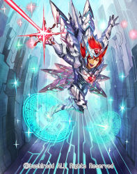 Rule 34 | 1boy, armor, armored boots, boots, cardfight!! vanguard, cherokee (1021tonii), company name, full body, gloves, headband, heat wind jewel knight cymbeline, magic circle, male focus, official art, open mouth, red eyes, red hair, solo, sparkle, spiked hair, sword, teeth, weapon