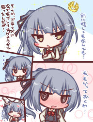 Rule 34 | ..., 1girl, :d, @ @, admiral (kancolle), black dress, black ribbon, blush, blush stickers, bow, brown eyes, chibi, closed eyes, collarbone, comic, commentary request, crossed arms, dress, gloves, grey hair, hair ribbon, headpat, heart, kantai collection, kasumi (kancolle), komakoma (magicaltale), long hair, long sleeves, mvp, nose blush, open mouth, out of frame, parted lips, partial commentary, pinafore dress, red bow, remodel (kantai collection), ribbon, shirt, side ponytail, sleeveless dress, smile, sparkle, translated, tsundere, v-shaped eyebrows, white gloves, white shirt