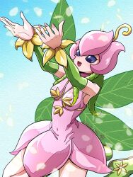 Rule 34 | 1girl, armpits, artist request, black sclera, colored sclera, digimon, fairy, female focus, flower, highres, lilimon, monster girl, pink nails, plant girl, wings