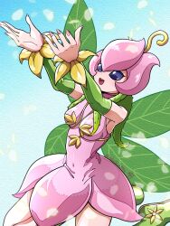 1girl armpits artist_request black_sclera colored_sclera digimon fairy female_focus flower highres lilimon monster_girl pink_nails plant_girl wings