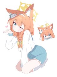 Rule 34 | 1girl, absurdres, animal ears, blue archive, blue eyes, fox ears, hagoonha, halo, highres, looking at viewer, mari (blue archive), orange hair, simple background, solo, thighs, white background