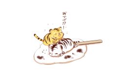Rule 34 | animal, chai (drawingchisanne), commentary request, crying, flying teardrops, food, highres, ice cream, mike (drawingchisanne), no humans, open mouth, original, popsicle stick, puddle, signature, tama (drawingchisanne), tears, tiger, translation request, undersized animal, white background, white tiger