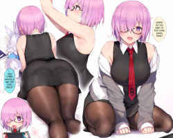 Rule 34 | 1girl, ass, fate/grand order, fate (series), glasses, hard-translated, highres, mash kyrielight, multiple views, pink hair, third-party edit