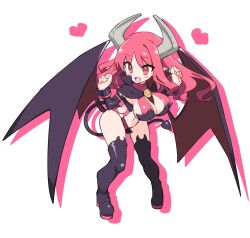 Rule 34 | 1girl, 4410 (kanimiso), boots, breasts, capelet, copyright request, demon girl, demon tail, demon wings, detached sleeves, disgaea, grey horns, heart, high heel boots, high heels, highres, horns, large breasts, long hair, pink eyes, pink hair, succubus (disgaea), tail, thigh boots, white background, wings