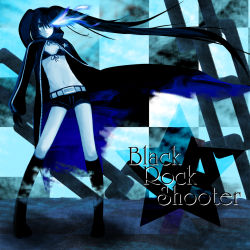 Rule 34 | 10s, black hair, black rock shooter, black rock shooter (character), blue eyes, chain, hatsune miku, highres, long hair, midriff, shorts, solo, twintails, vocaloid, yasuhito
