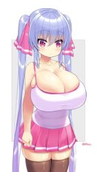 Rule 34 | 1girl, animated, arms at sides, bare shoulders, blush, breasts, character name, cleavage, curvy, hair between eyes, hair ribbon, highres, huge breasts, hybrid animation, live2d, long hair, looking at viewer, miniskirt, open mouth, oppai loli, original, pink eyes, pink skirt, purple hair, ribbon, riko (shuz), shiny skin, shuz (dodidu), sidelocks, simple background, skindentation, skirt, solo, tank top, tareme, thick thighs, thighhighs, thighs, twintails, twitter username, very long hair, video, white background, white tank top, zettai ryouiki
