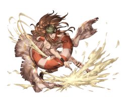 Rule 34 | 10s, 1boy, bandana, bracelet, brown hair, full body, goggles, goggles on head, granblue fantasy, innertube, jewelry, long hair, male focus, minaba hideo, official art, open mouth, orange eyes, sand, sandals, scar, solo, swim ring, teeth, topless male, transparent background, walder