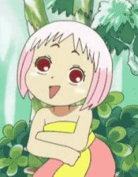 Rule 34 | 1girl, animated, animated gif, child, guu (jungle wa itsumo), jungle wa itsumo hare nochi guu, lowres, official art, pink hair, red eyes, tagme, twirling arms