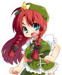 Rule 34 | 1girl, braid, breasts, embodiment of scarlet devil, female focus, hat, hong meiling, kiri futoshi, lowres, simple background, solo, touhou, twin braids, white background