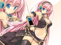Rule 34 | 1girl, bad id, bad pixiv id, blue eyes, bra, breasts, cleavage, hairband, kudou takashi, kuon itsuki, lace, large breasts, lingerie, long hair, megurine luka, midriff, navel, panties, pink hair, solo, thighhighs, underwear, very long hair, vocaloid, zoom layer