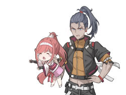 Rule 34 | &gt; &lt;, 1boy, 1girl, belt, black hair, black jacket, black pants, blue eyes, chibi, commentary request, crying, glimmer (xenoblade), great-great-grandaunt and great-great grandnephew, groin, high ponytail, highres, jacket, kaguyamaou, long hair, matthew (xenoblade), midriff, navel, open clothes, open jacket, open mouth, pants, red hair, simple background, tears, white background, xenoblade chronicles (series), xenoblade chronicles 3, xenoblade chronicles 3: future redeemed