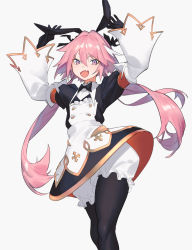 Rule 34 | 1boy, animal ears, astolfo (fate), astolfo (saber) (fate), astolfo (saber) (third ascension) (fate), black bow, black gloves, black ribbon, bow, bowtie, commentary request, dress, fate/grand order, fate (series), gloves, hair bow, hair intakes, hair ribbon, highres, kaoruko (unkrk55), long hair, long sleeves, looking at viewer, male focus, multicolored hair, pantyhose, pink hair, purple eyes, rabbit ears, ribbon, solo, streaked hair, trap, twintails, white hair