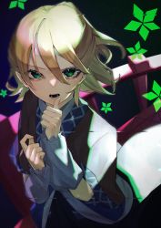 Rule 34 | 1girl, absurdres, arm warmers, black skirt, blonde hair, bridge, brown shirt, commentary request, cowboy shot, green eyes, half updo, hand to own mouth, highres, huge filesize, kappa mame, light particles, looking at viewer, mizuhashi parsee, open mouth, pointy ears, scarf, shirt, short hair, short ponytail, short sleeves, skirt, solo, standing, touhou, vhs artifacts, white scarf