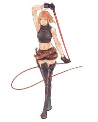 Rule 34 | 1girl, antenna hair, arm up, armpits, artist request, bare shoulders, belt, boots, breasts, dagger, female focus, full body, gloves, green eyes, jewelry, knife, midriff, mila nebraska, necklace, non-web source, official art, orange hair, red hair, short hair, shorts, simple background, sleeveless, sleeveless turtleneck, smile, solo, source request, tales weaver, thigh boots, thighhighs, tsurime, turtleneck, weapon, whip, white background, zettai ryouiki