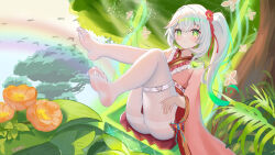 Rule 34 | 1girl, absurdres, alternate costume, artist name, ass, bug, butterfly, chinese commentary, closed mouth, cross-shaped pupils, feet, flower, genshin impact, green eyes, grey hair, hair flower, hair ornament, heart o-ring, highres, insect, japanese clothes, kimono, light blush, long hair, long sleeves, looking at viewer, nahida (genshin impact), o-ring, o-ring thigh strap, panties, panties under pantyhose, pantyhose, pink kimono, pink skirt, pleated skirt, sheng taoren, side ponytail, signature, skirt, smile, soles, solo, swing, swinging, symbol-shaped pupils, thigh strap, thighband pantyhose, thighs, toes, underwear, white panties, white pantyhose, wide sleeves