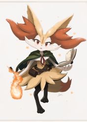 Rule 34 | 1girl, :3, animal ear fluff, animal ears, animal hands, animal nose, artist name, belt, black fur, blush, body fur, book, braixen, capelet, clothed pokemon, commentary, commentary request, creatures (company), digitigrade, english commentary, female focus, fire, floating, floating object, fox ears, fox girl, fox tail, full body, furry, furry female, game freak, gen 6 pokemon, green capelet, grey background, happy, head tilt, holding, holding stick, ikei, jpeg artifacts, light blush, looking at viewer, making-of available, mixed-language commentary, nintendo, open book, open mouth, partial commentary, pokemon, pokemon (creature), pouch, red eyes, signature, simple background, smile, snout, solo, standing, star (symbol), stick, tail, white fur, yellow fur