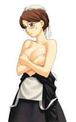 Rule 34 | 00s, a1 (initial-g), blush, breasts, covering breasts, covering privates, emma, glasses, maid, sweat, victorian romance emma