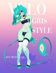 Rule 34 | 1boy, animal ears, artist name, blue eyes, blue hair, blunt ends, claws, covered navel, eyepatch, fangs, full body, gris swimsuit, highres, kitt betelgeuse, leotard, meme attire, open mouth, original, see-through, skindentation, slit pupils, solo, standing, tail, teeth, thighhighs, toeless legwear, tongue, trap, watermark