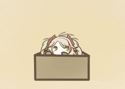 Rule 34 | 1girl, antenna hair, azur lane, beige background, box, chibi, covering own mouth, hair ornament, hand over own mouth, in box, in container, koti, long hair, looking at viewer, mini person, minigirl, multicolored hair, prinz eugen (azur lane), silver hair, simple background, solid oval eyes, solo, streaked hair, two side up