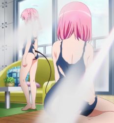 Rule 34 | 10s, 2girls, ass, back, convenient censoring, highres, momo velia deviluke, multiple girls, nana asta deviluke, pink hair, school swimsuit, screencap, short hair, siblings, sisters, sitting, standing, stitched, swimsuit, third-party edit, to love-ru, to love-ru darkness, torn clothes, torn swimsuit, twins, twintails