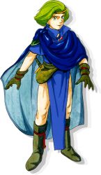 Rule 34 | 1boy, artist request, blue cape, boey (fire emblem), boots, brown footwear, brown gloves, cape, circlet, fire emblem, fire emblem gaiden, full body, gloves, green hair, looking at viewer, male focus, nintendo, official art, outstretched arms, short hair, smile, standing