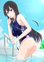Rule 34 | 1girl, absurdres, blue sky, breasts, competition swimsuit, highres, large breasts, medium breasts, one-piece swimsuit, pool, sky, spy kyoushitsu, swimsuit, thea (spy kyoushitsu)