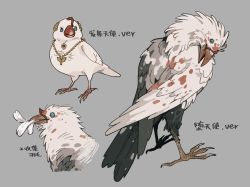 Rule 34 | beak, bird, blue eyes, feathers, full body, grey background, jewelry, juanmao, necklace, no humans, original, talons
