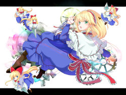 Rule 34 | &gt; &lt;, 1girl, ^ ^, alice margatroid, aqua eyes, blonde hair, blue dress, blue eyes, blush, boots, bow, capelet, closed eyes, clothes pull, dress, dress pull, closed eyes, female focus, gears, hair bow, hairband, lance, letterboxed, long hair, long sleeves, looking at viewer, open mouth, ori, polearm, puppet rings, puppet strings, ring, sash, shanghai doll, smile, solo, touhou, very long hair, weapon
