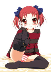 Rule 34 | 10s, 1girl, accel world, between toes, blush, cable, cameltoe, chouzetsu yarou, feet, female focus, foot focus, full body, grin, holding with feet, kouzuki yuniko, looking at viewer, no pants, no shoes, panties, red eyes, red hair, short hair, smile, solo, striped clothes, striped panties, thighhighs, toes, underwear