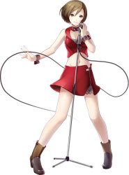 Rule 34 | 1girl, blouse, brown eyes, brown hair, cable, full body, ixima, meiko (vocaloid), meiko (vocaloid3), microphone, microphone stand, nail polish, official art, red shirt, shirt, short hair, solo, transparent background, vocaloid