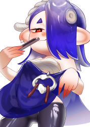 Rule 34 | 1girl, absurdres, blue hair, folded fan, folding fan, hair over one eye, hand fan, highres, japanese clothes, long hair, looking at viewer, nintendo, octoling, octoling girl, octoling player character, one eye covered, red eyes, shiver (splatoon), smile, solo, spiked ear piercing, splatoon (series), splatoon 3, tentacles, user ssxt8885