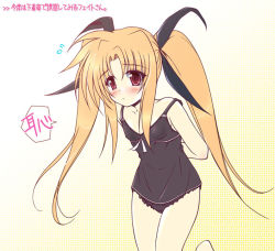 Rule 34 | 00s, arms behind back, black panties, blonde hair, blush, camisole, fate testarossa, long hair, lyrical nanoha, mahou shoujo lyrical nanoha, panties, red eyes, solo, twintails, uminchu, underwear, very long hair