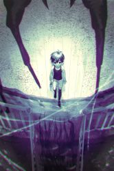 Rule 34 | 1boy, black eyes, black hair, black thighhighs, closed mouth, collarbone, colored skin, expressionless, from above, highres, holding, holding knife, knife, looking away, omori, omori (omori), short hair, solo, something (omori), something in the walls (omori), something in the water (omori), spoilers, tank top, thighhighs, toastytoast, white skin
