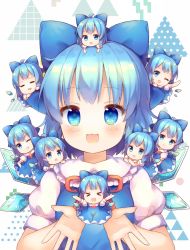 Rule 34 | &gt; &lt;, 6+girls, :3, :d, ;d, = =, ahoge, blue bow, blue dress, blue eyes, blue hair, bow, chibi, chibi on head, chibi on shoulder, cirno, closed eyes, coa (chroo x), collared shirt, commentary request, dress, drooling, facing viewer, frilled shirt collar, frills, grin, hair bow, ice, ice wings, looking at viewer, mini person, minigirl, mouth drool, multiple girls, multiple persona, neck ribbon, on head, on shoulder, one eye closed, open mouth, person on head, puffy short sleeves, puffy sleeves, red ribbon, ribbon, shirt, short hair, short sleeves, sleeping, sleeveless, sleeveless dress, smile, touhou, triangle, white background, white shirt, white sleeves, wings, xd