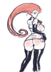 Rule 34 | 1girl, alternate color, artist name, ass, big hair, black footwear, black gloves, black panties, boots, breasts, clothes lift, creatures (company), ctrlgon, earrings, elbow gloves, from behind, game freak, gloves, green eyes, hair slicked back, hand on own hip, hand on neck, highres, holding, holding poke ball, jessie (pokemon), jewelry, large breasts, lips, lipstick, long hair, looking at viewer, looking back, makeup, microskirt, midriff, nintendo, nipples, panties, pantyshot, parted lips, poke ball, poke ball (basic), pokemon, pokemon (anime), red hair, shiny skin, shirt, shirt lift, sideboob, signature, simple background, skirt, solo, standing, thigh boots, thighhighs, underwear, white background, white shirt, white skirt