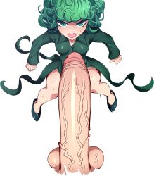 Rule 34 | 1boy, 1girl, highres, huge penis, imminent penetration, looking at penis, one-punch man, penis, penis awe, size difference, tatsumaki, veins, veiny penis