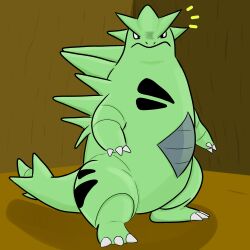 Rule 34 | :&gt;, absurdres, artist request, claws, creatures (company), full body, game freak, gen 2 pokemon, highres, horns, looking at viewer, nintendo, no humans, pokemon, pokemon (creature), solo, spikes, standing, tail, tyranitar
