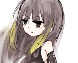 Rule 34 | 1girl, bare shoulders, black eyes, black hair, black sleeves, black tank top, bright pupils, child, commentary request, detached sleeves, from side, i.u.y, kuroyoru umidori, light blush, long hair, medium bangs, multicolored hair, parted lips, sidelocks, sketch, solo, tank top, toaru majutsu no index, toaru majutsu no index: new testament, v-shaped eyebrows, white background, white pupils