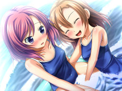 Rule 34 | 10s, 2girls, :d, ^ ^, bad id, bad pixiv id, blush, breasts, brown hair, closed eyes, competition school swimsuit, closed eyes, kosaka honoka, love live!, love live! school idol project, multiple girls, navel, nishikino maki, noshimasa, one-piece swimsuit, open mouth, pink hair, purple eyes, school swimsuit, short hair, side ponytail, small breasts, smile, swimsuit