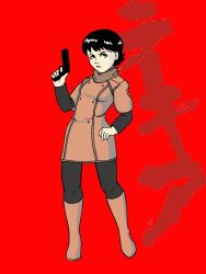 Rule 34 | 1980s (style), 1girl, akira (manga), boots, female focus, full body, gun, highres, jacket, kei (akira), oldschool, pantyhose, retro artstyle, solo, weapon