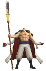 Rule 34 | 1boy, 3d, edward newgate, facial hair, full body, jacket, jacket on shoulders, male focus, mustache, one piece, one piece: pirate warriors, pirate, polearm, simple background, solo, standing, weapon, whitebeard