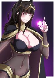 Rule 34 | 1girl, artist request, black hair, bodysuit, breasts, cape, cleavage, fire emblem, fire emblem awakening, highres, large breasts, long hair, magic, nintendo, tharja (fire emblem), to (tototo tk), twintails